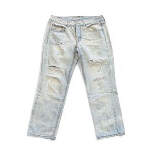American Eagle Boy Crop Distressed Acid Wash Jeans Size 6